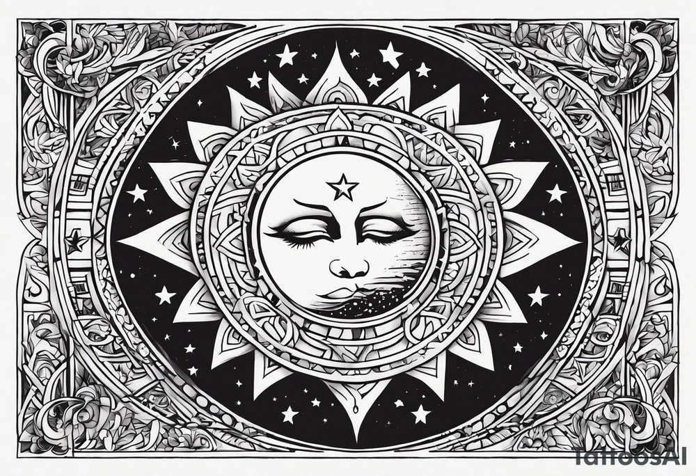1 small sun, star, moon and the words, "My Blood, Your Blood, Our Blood" tattoo idea
