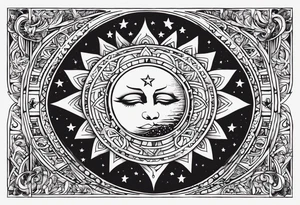 1 small sun, star, moon and the words, "My Blood, Your Blood, Our Blood" tattoo idea