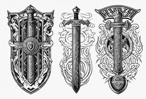 Valhalla sword  fire chains shield family tattoo idea