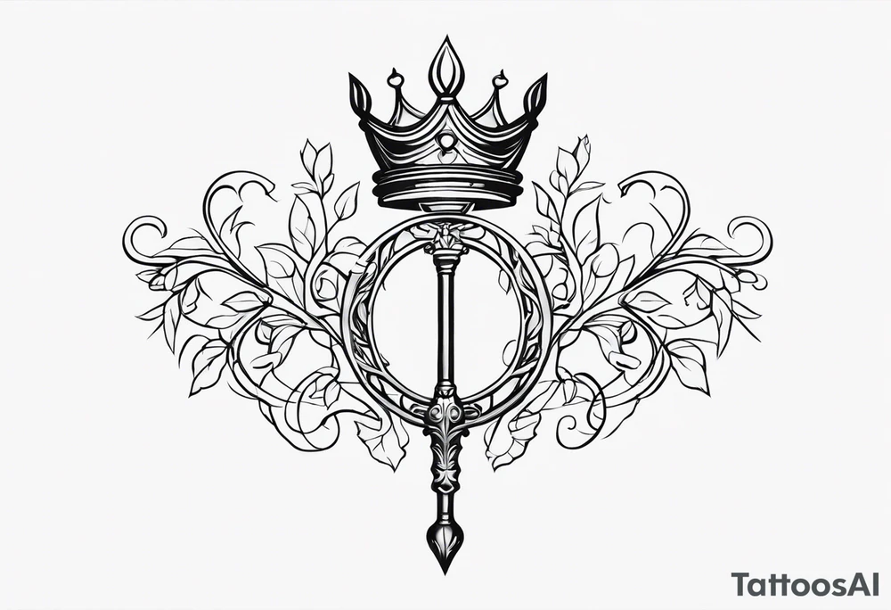 feminine scepter with vines and a crown tattoo idea