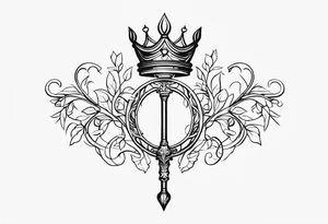 feminine scepter with vines and a crown tattoo idea