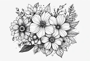 Flower bouquet with 5 flowers skinny tattoo idea