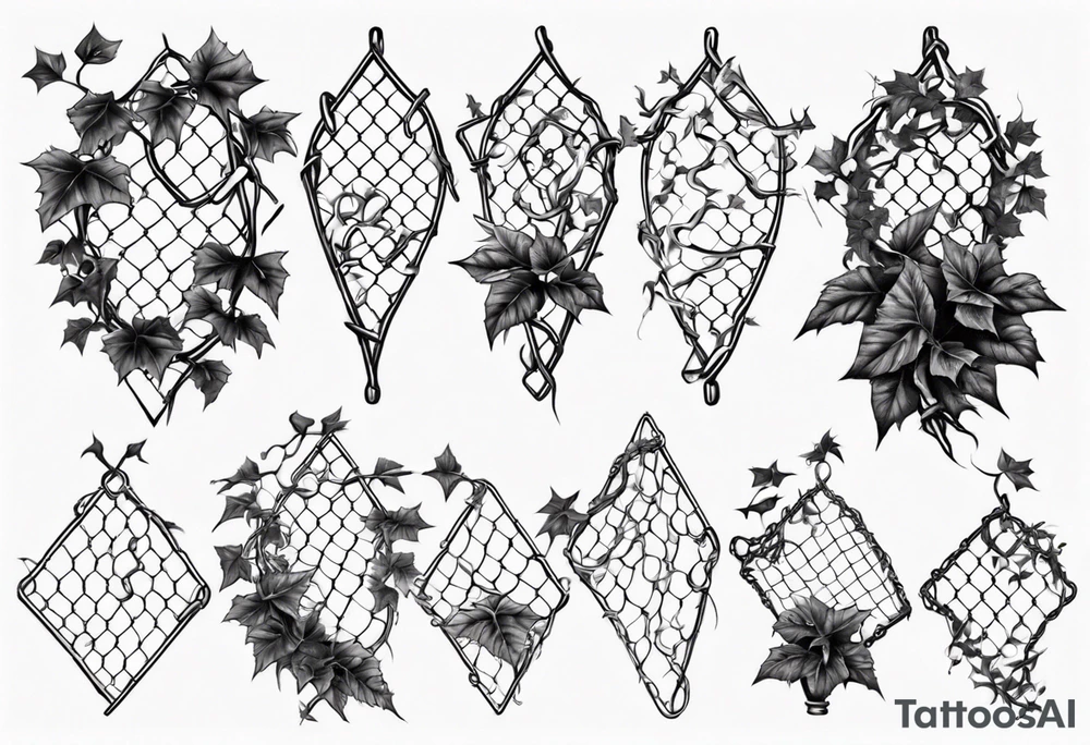 chain link fence with pointy ivy tattoo idea