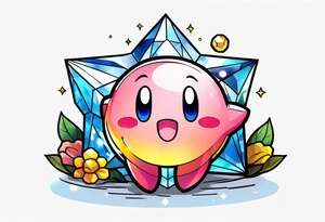 kirby smiling inside a long shining crystal tattoo idea