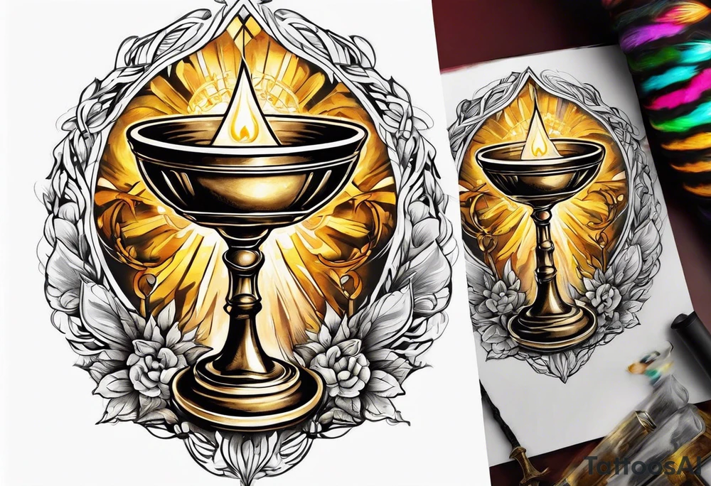 chalice surrounded by golden halo tattoo idea