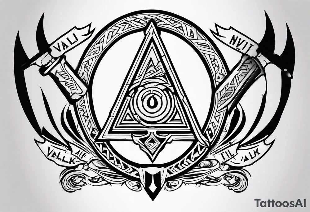 Valhalla 
valknut sword axe tattoo idea