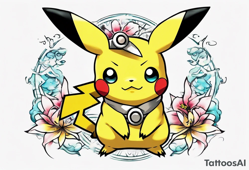Pilachu from pokemon, japanese inspirtation, elegant and colorful for arm tattoo tattoo idea
