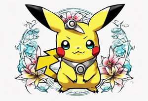 Pilachu from pokemon, japanese inspirtation, elegant and colorful for arm tattoo tattoo idea