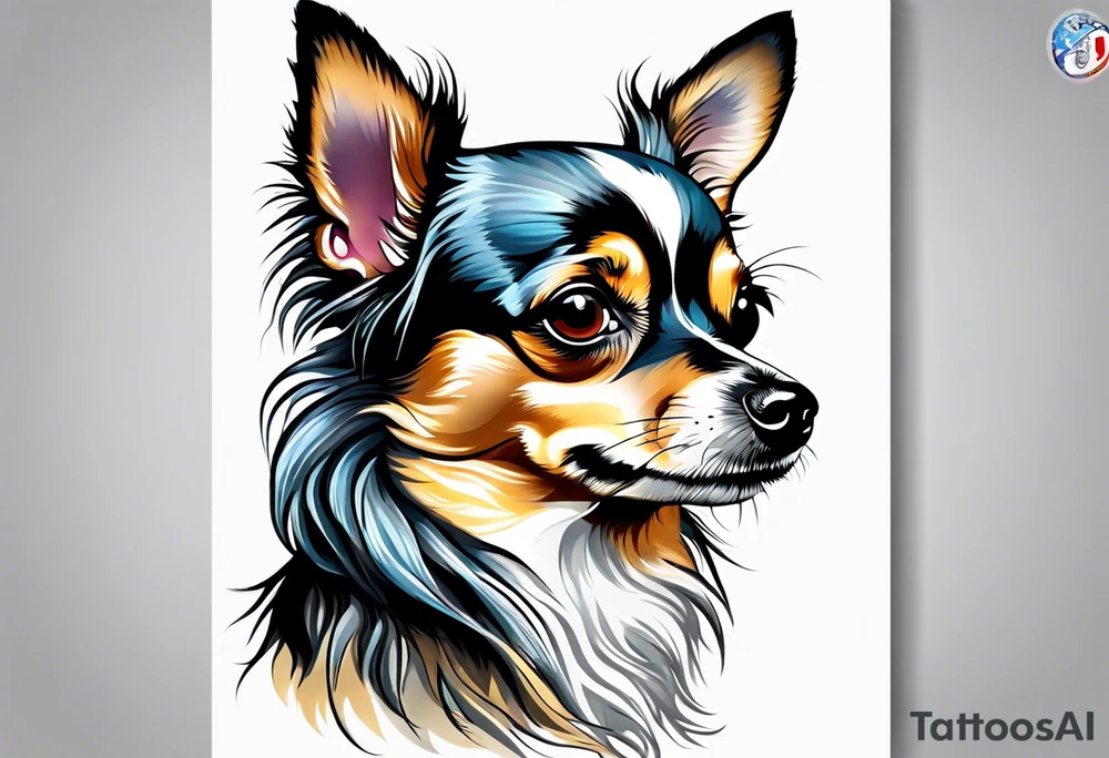 Chihuahua blue merle long hair tattoo idea