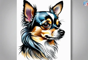 Chihuahua blue merle long hair tattoo idea