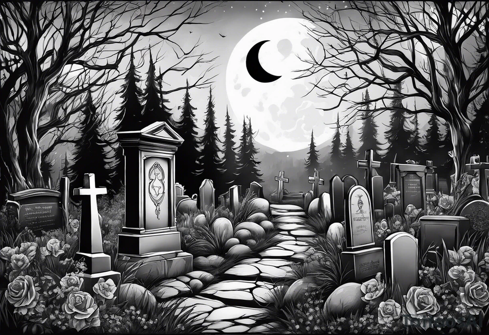 graveyard with moon tattoo idea