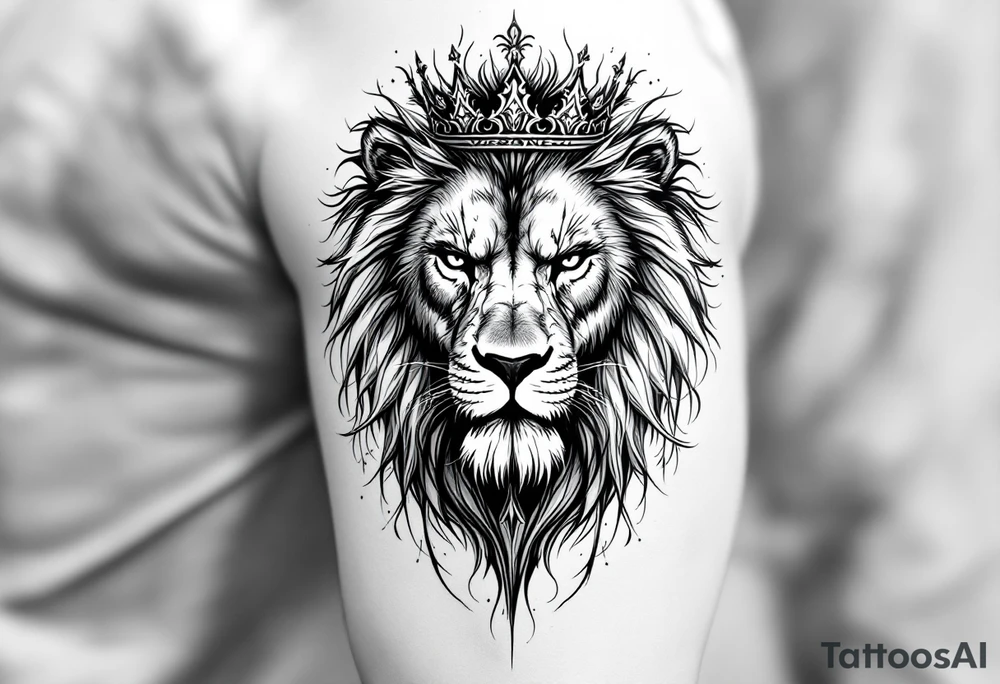 Realistic angriest lion with whole body with crown and "VERONESI" name add on it tattoo idea