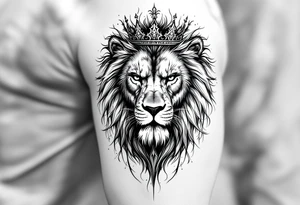 Realistic angriest lion with whole body with crown and "VERONESI" name add on it tattoo idea