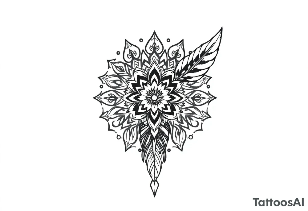 spiritual feather indian mandala shaman tattoo idea