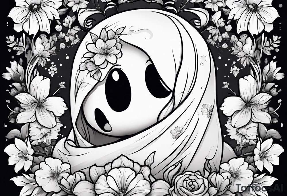Cute ghost, surrounded by flowers, forearm or wrist tattoo tattoo idea