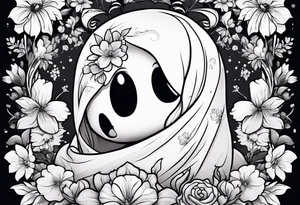Cute ghost, surrounded by flowers, forearm or wrist tattoo tattoo idea