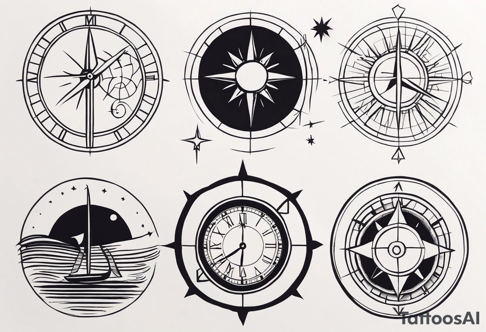 Very Simple tattoo combining elements of time, travel, sun and moon, and direction. It should take only an hour to finish. tattoo idea