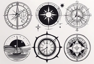 Very Simple tattoo combining elements of time, travel, sun and moon, and direction. It should take only an hour to finish. tattoo idea