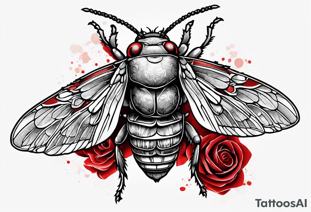 cicada on top of red greek design tattoo idea