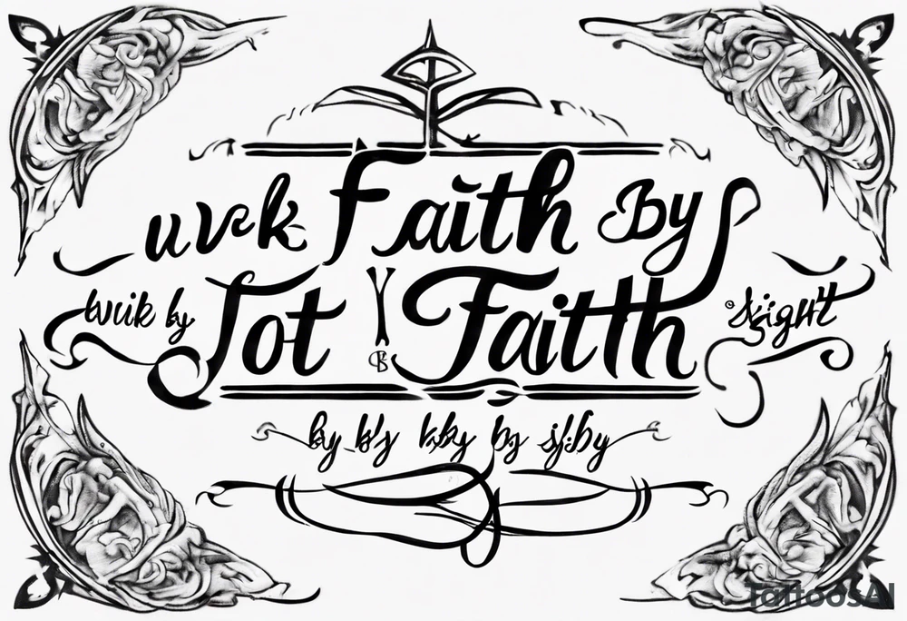 “walk by faith, not by sight” with an elegant script font. Integrate a subtle stairwell wrapping around the quote. This design captures the essence of the journey guided by faith. tattoo idea