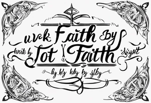 “walk by faith, not by sight” with an elegant script font. Integrate a subtle stairwell wrapping around the quote. This design captures the essence of the journey guided by faith. tattoo idea