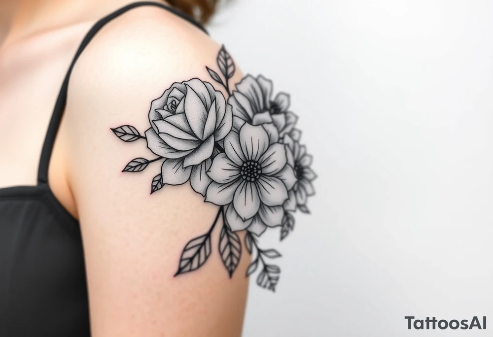 Rose and Chrysanthemum bouquet tattoo tattoo idea