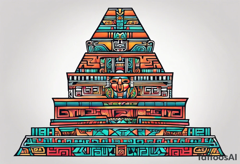 Colorful simple Mayan hieroglyph tattoo idea