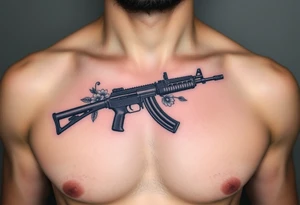 ak 47 black silhouette with floreal details tattoo idea