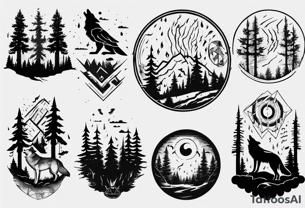 thunderstorm over a forest with a wolf howling on drums tattoo idea thunderstorm over a forest with a wolf howling on drums tattoo idea