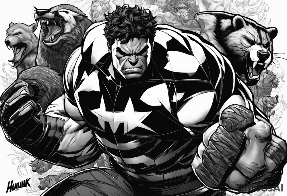 I want to change Avengers characters with animals. Hulk will be Badger tattoo idea