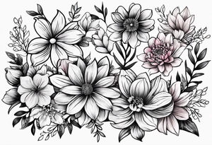 Small tattoo flower bunch using July flower, November flower, May flower, May flower, August flower and February flower tattoo idea