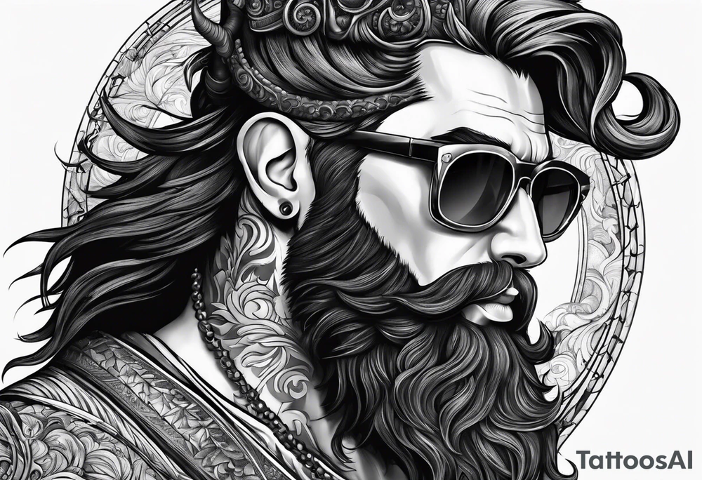 capricorn with beard and sunglasses tattoo idea