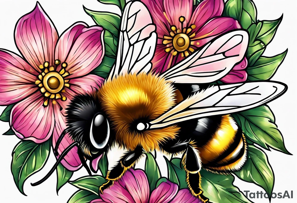 Bee and flowers on shoulder tattoo idea