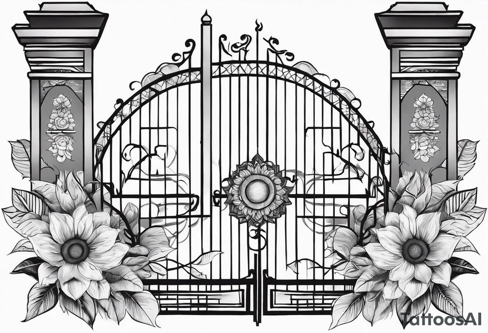 Bali gates black and grey with sunflower tattoo idea