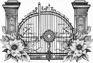 Bali gates black and grey with sunflower tattoo idea