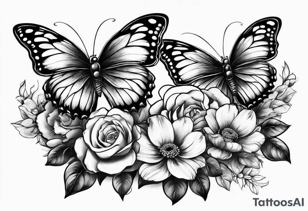 Life to death sleeve with butterflies and flowers tattoo idea