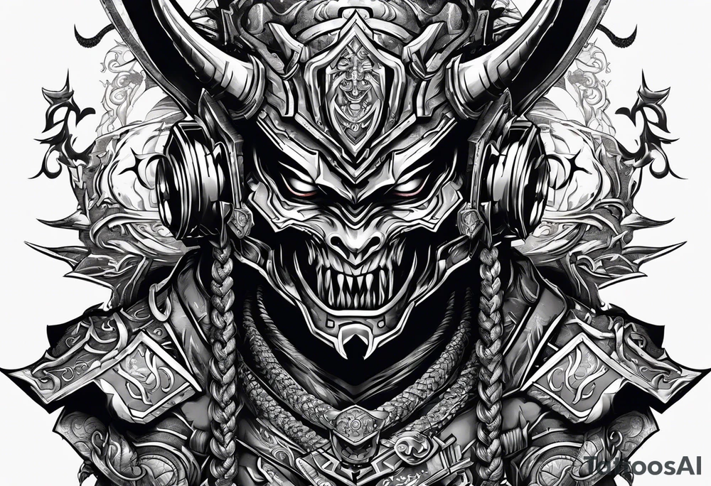 Angry robot demon ninja with demon mask with sword tattoo idea Angry robot demon ninja with demon mask with sword tattoo idea