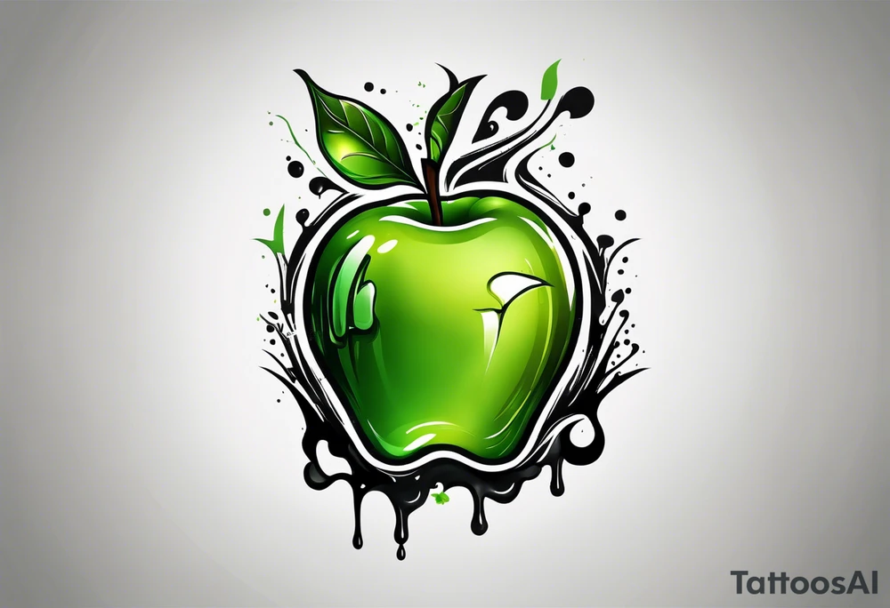 Dripping green apple tattoo idea