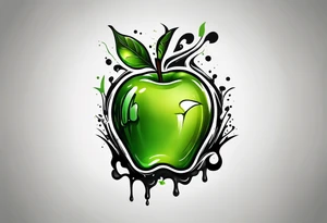 Dripping green apple tattoo idea