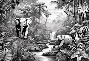 Jungle rainforest canvas with animals tattoo idea