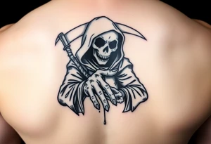 Simple grim reaper with his hand reached out to hold tattoo idea