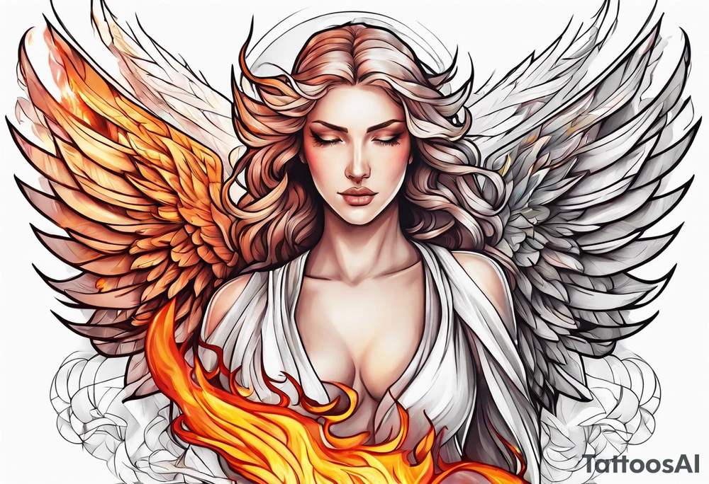 An angel on fire tattoo idea