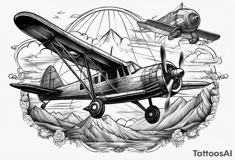sketch of adventure plane in perspective from the bottom tattoo idea