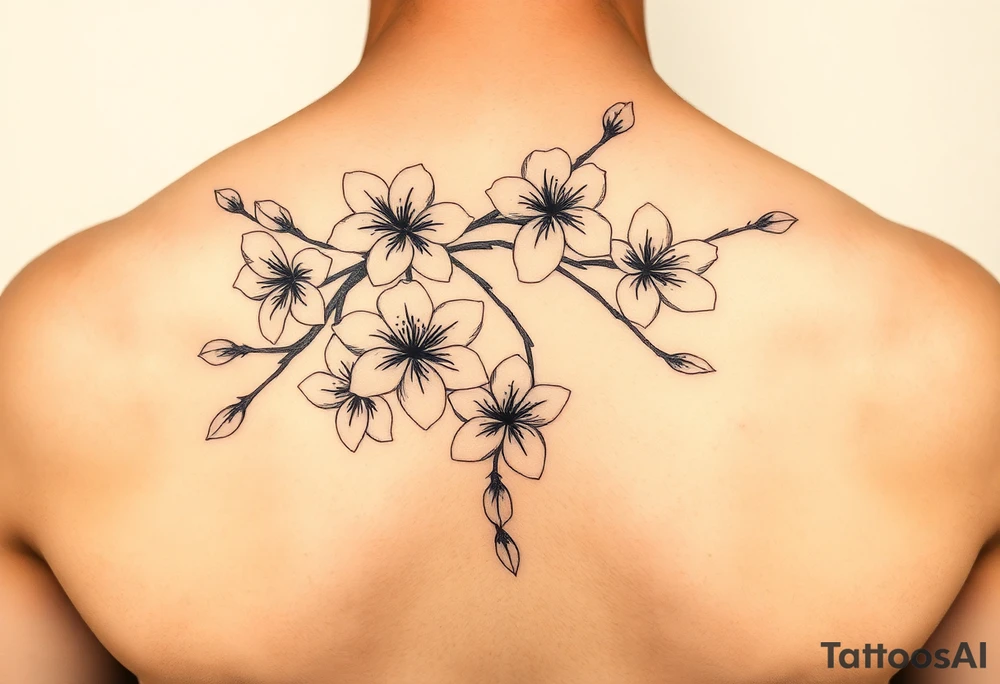 delicate cherry blossoms swirling in spring breeze with petals tattoo idea
