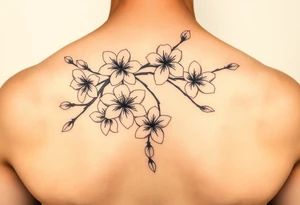 delicate cherry blossoms swirling in spring breeze with petals tattoo idea