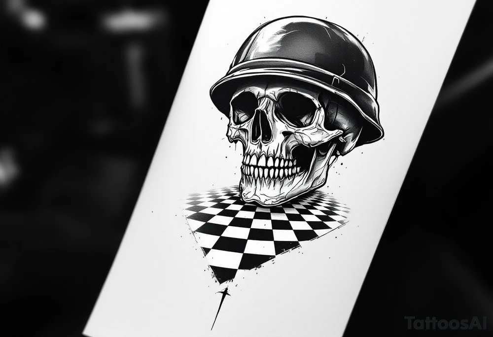 soldier skull with checkered floor tattoo idea