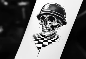 soldier skull with checkered floor tattoo idea