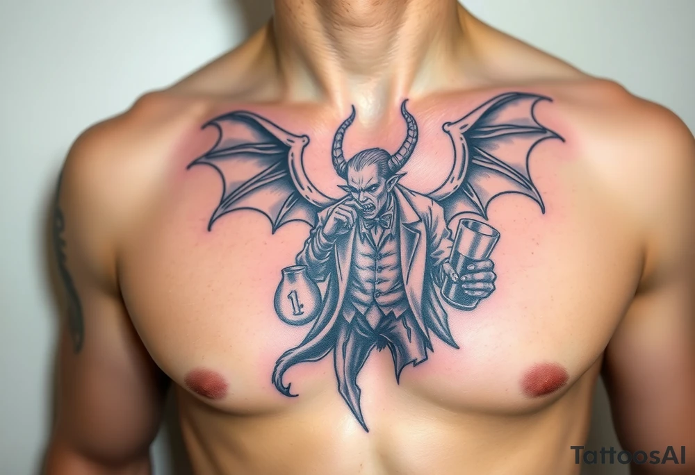 angelic demon in clothes having a good time getting drunk tattoo idea