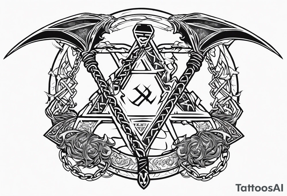Valhalla sword shield dragon axe Valknut barbed wire chains tattoo idea Valhalla sword shield dragon axe Valknut barbed wire chains tattoo idea