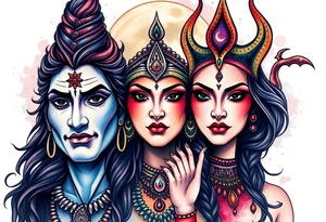 Lord Shiva, Godess Kali, Godess Lilith Together with the moon in the background tattoo idea